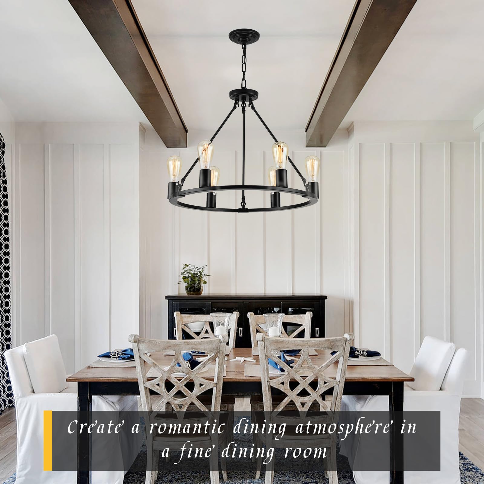 Black Farmhouse Wagon Wheel Chandelier - 6-Light 24