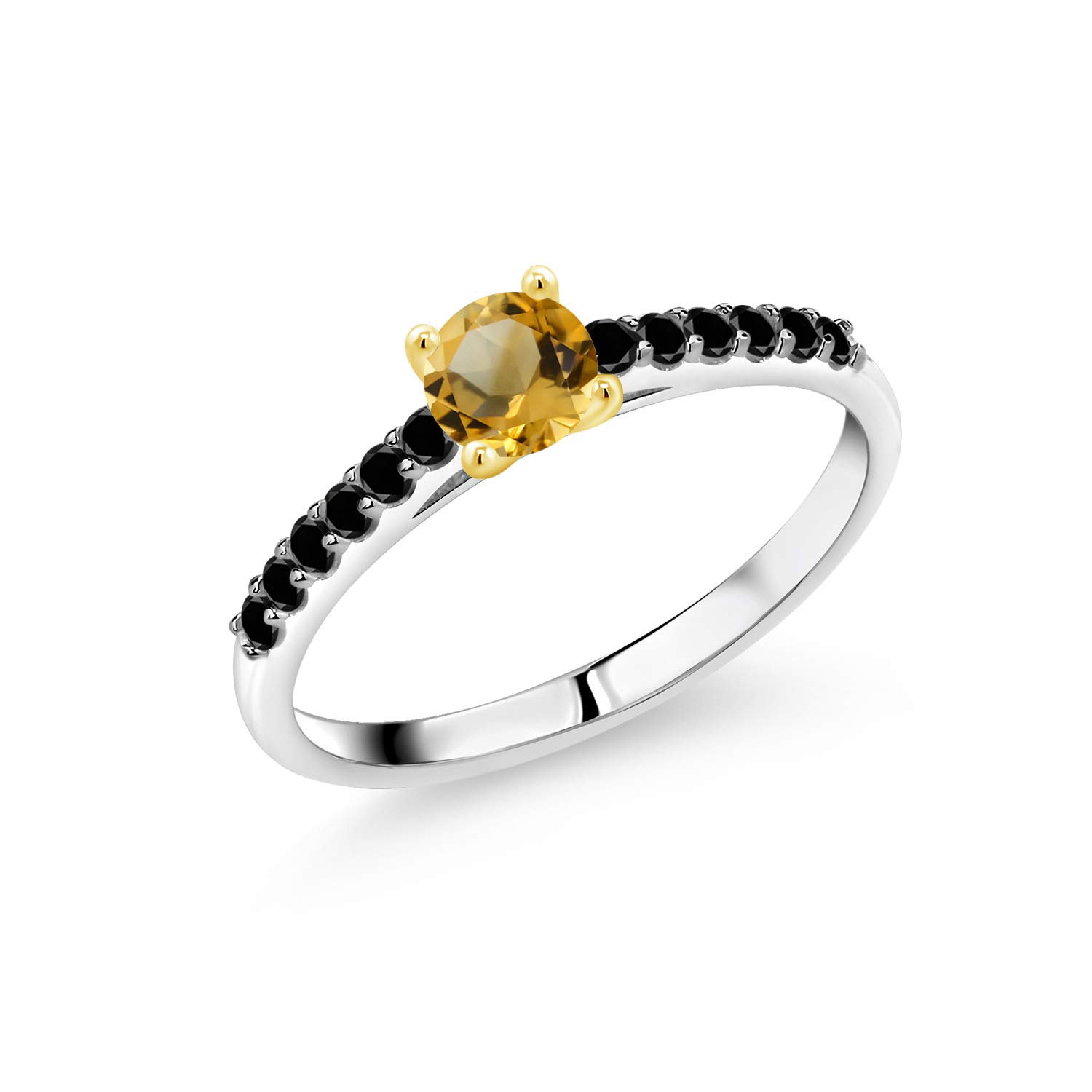 0.93Ct Yellow Citrine & Black Diamond Ring in 10K Gold for Wedding & Gift