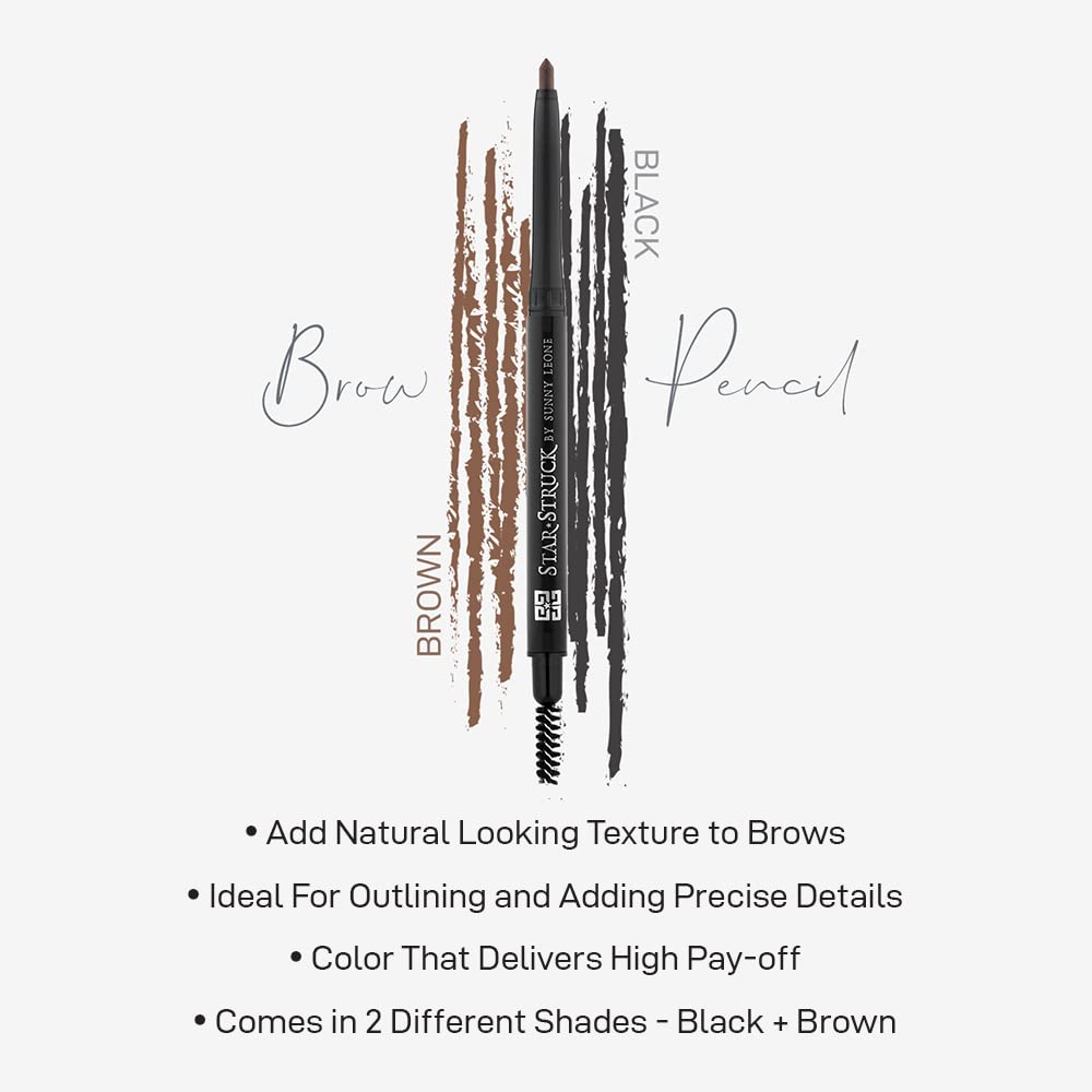STARSTRUCK BY SUNNY LEONE Stellar Eyebrow Pencil - Black (1 Pack) | Waterproof, Long-Lasting Brow Pencil for Perfectly Defined Eyebrows | Ideal for Daily Makeup, Professional Use & On-The-Go Touch Ups