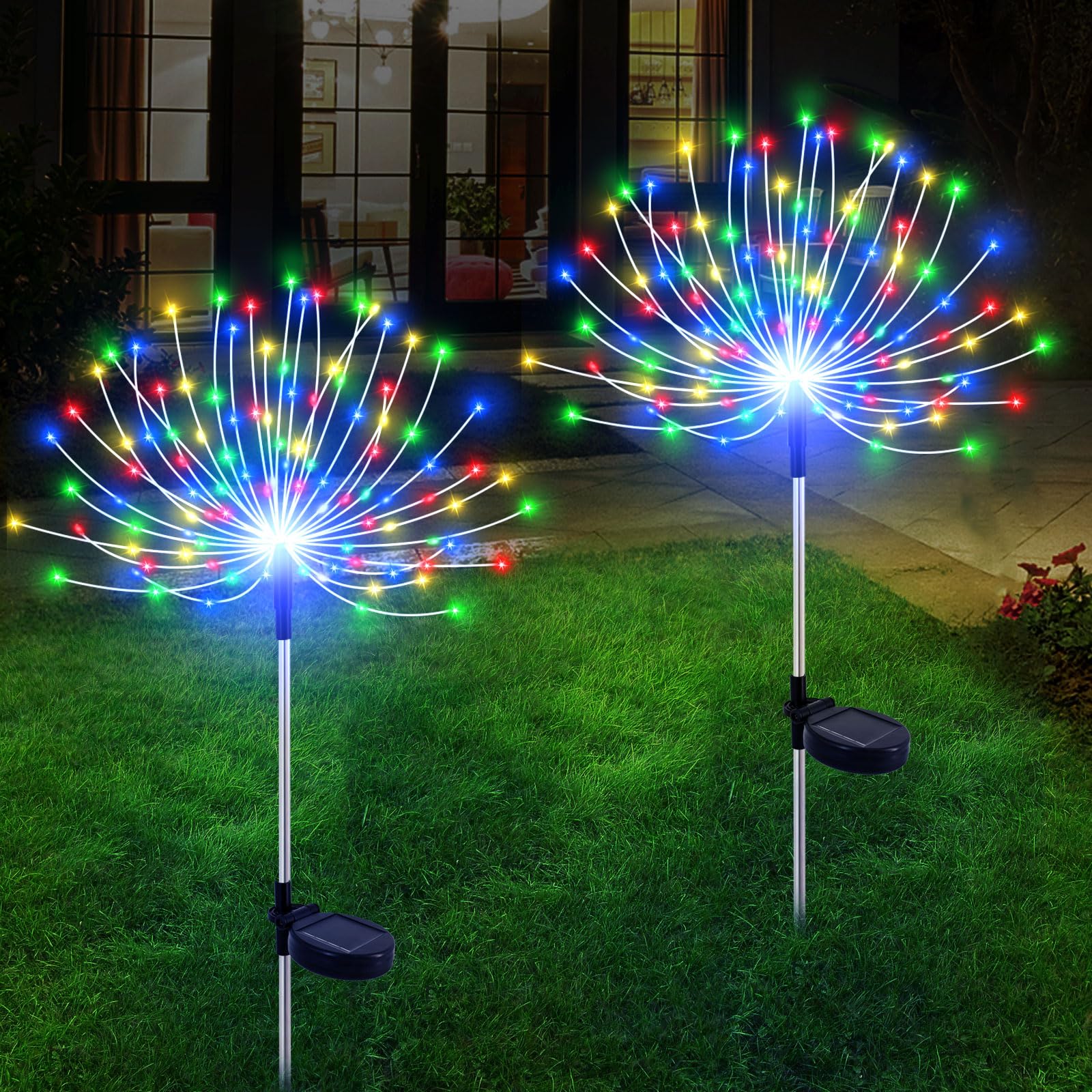 120 LED Solar Garden Lights Outdoor Waterproof - 2 Pack Multicolor Solar Firework Lights for Pathway, Flowerbed, Yard & Party Decorations | Perfect for Christmas, Halloween & Outdoor Events