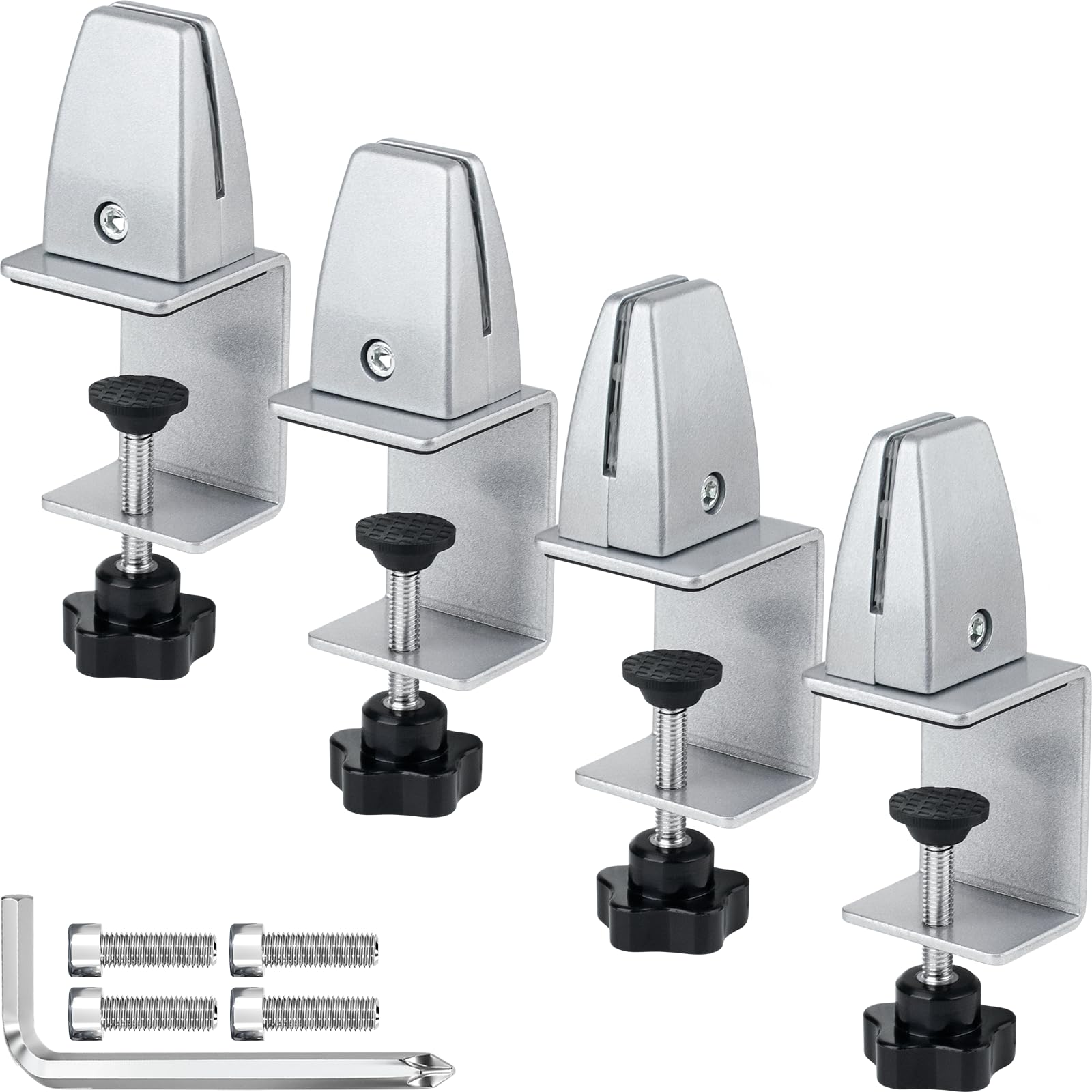 4 Pack Adjustable Aluminum Sneeze Guard Clamps - Acrylic Desk Divider Supports for Counter Privacy Shields | Perfect for Office Workstations, Restaurant Counters & Retail Checkout Areas