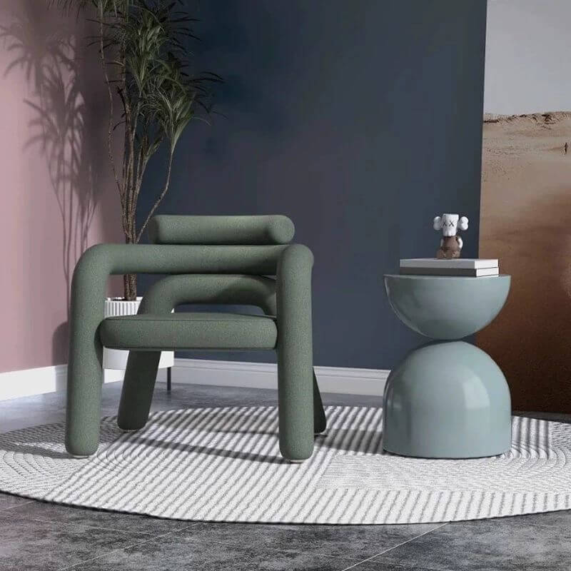 Modern Simple Style Lime Green/Ivory/Dove Grey Curved Arm Chair with Fixed Backrest & Armrests - Perfect for Living Room, Bedroom or Office Seating
