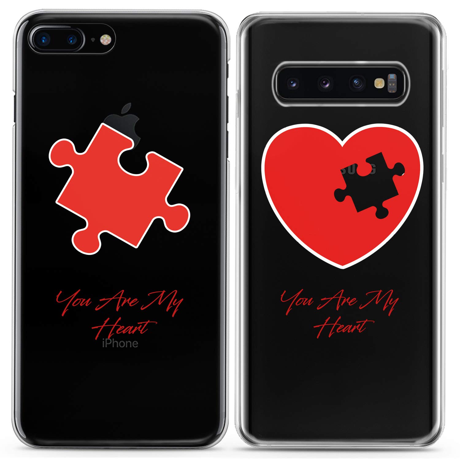 **Matching Couple iPhone Cases - Compatible with iPhone 16/15/14/13/12/11 Pro Max/Mini/XS/X/6s/8 Plus/7+/XR/10/SE/5 - Red Puzzle Quote Design - Anniversary Gift for Her - Cute Silicone Pair Cover for Boyfriend & Girlfriend - Perfect for Couples, Valentine's Day & Romantic Gifts**