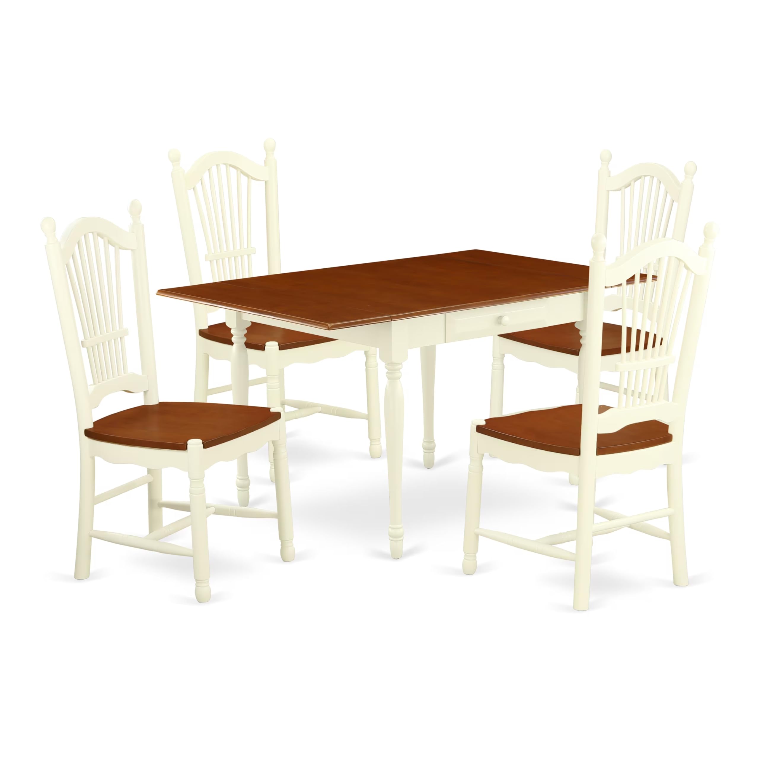 East West Furniture 5-Piece Dining Set - Rectangle Drop Leaf Kitchen Table & 4 Chairs, 36x54 Inch, Buttermilk & Cherry - Perfect for Small Spaces, Breakfast Nooks & Cozy Family Meals