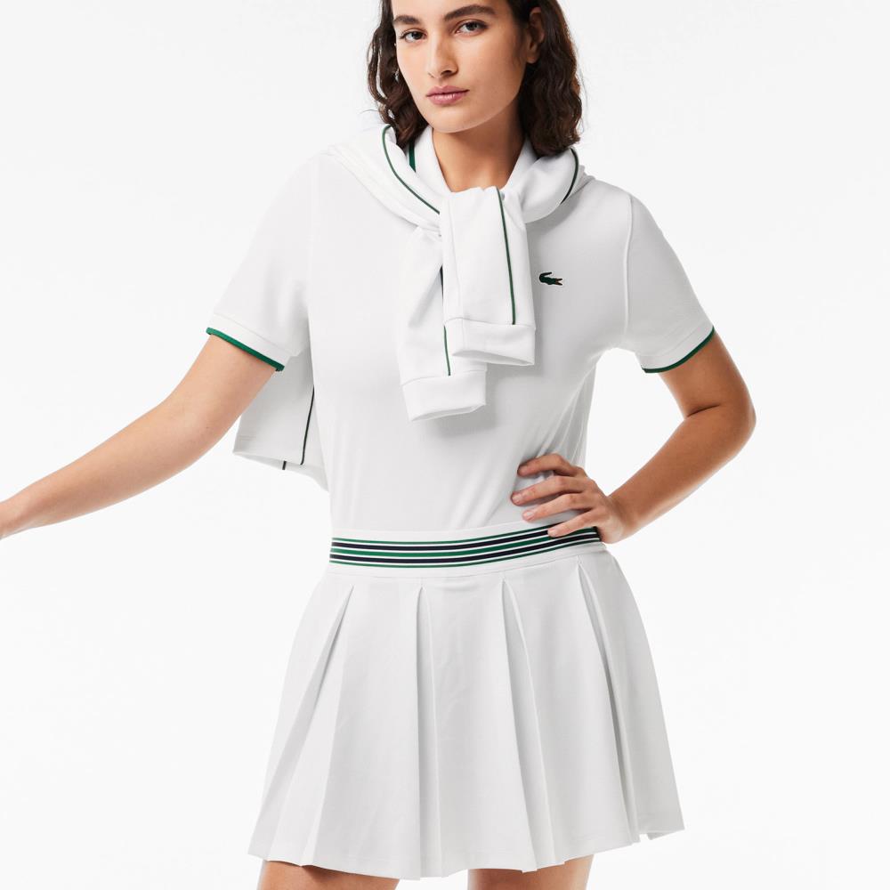 Lacoste Women's Contrast Pique Polo Shirt - Classic White & Green Cotton Tennis Top for Casual & Sporty Outfits