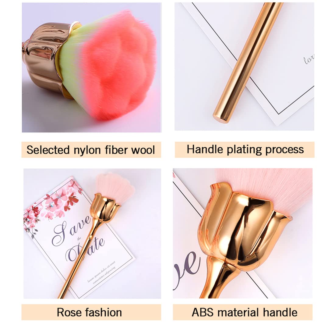 2 Pieces Rose Flower Makeup Brushes Set - Super Large Kabuki Brush for Face Powder, Blush & Loose Powder | Soft Bristle Cosmetic Brush for Professional Makeup & Nail Dust Application (Brown/Pink) - Perfect for Daily Beauty Routine & Salon Use