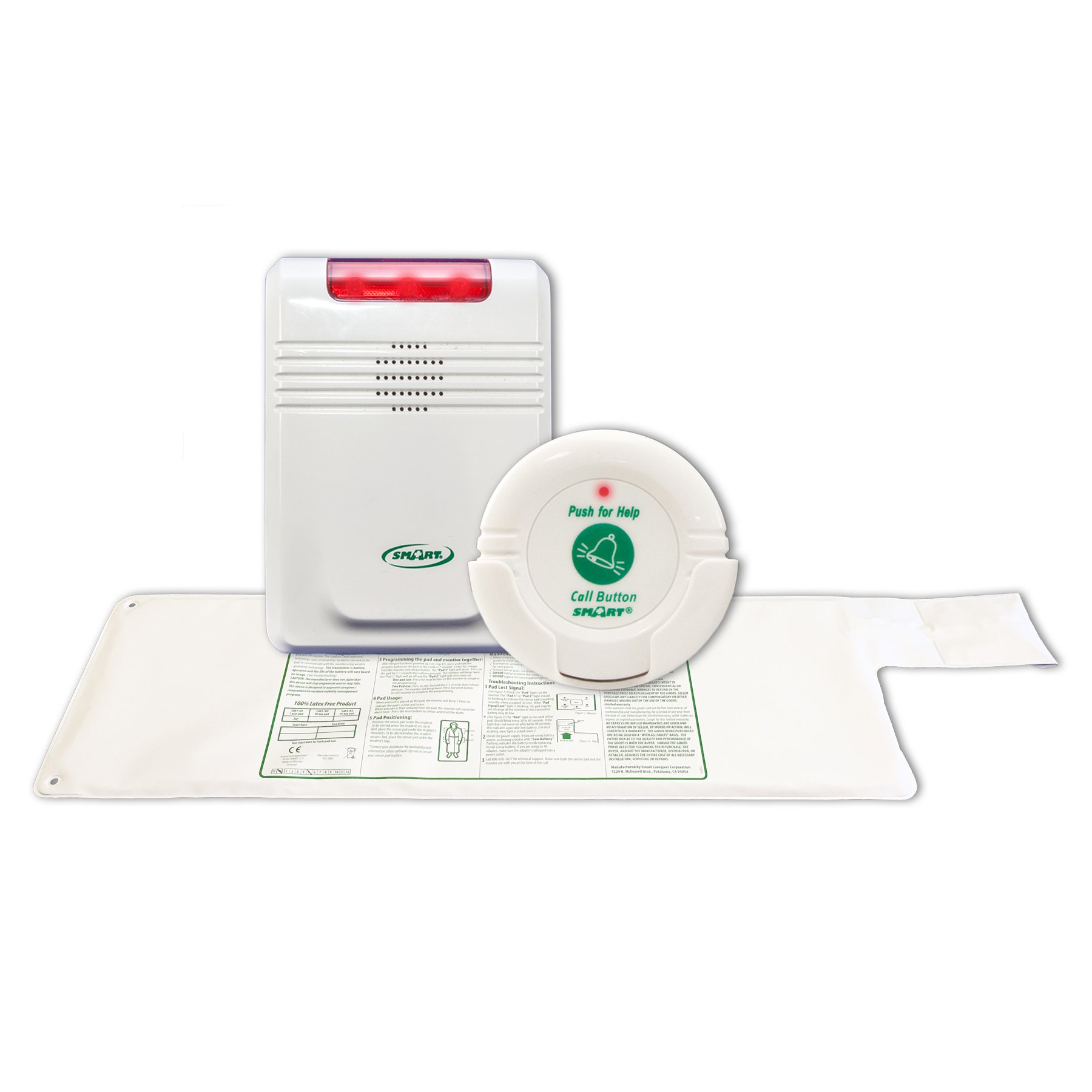 Smart Caregiver Wireless Bed Exit Alarm System - Weight Sensing Bed Pad with Call Button & Wireless Monitor - Fall Prevention for Elderly & Patients - Home & Hospital Safety Solution