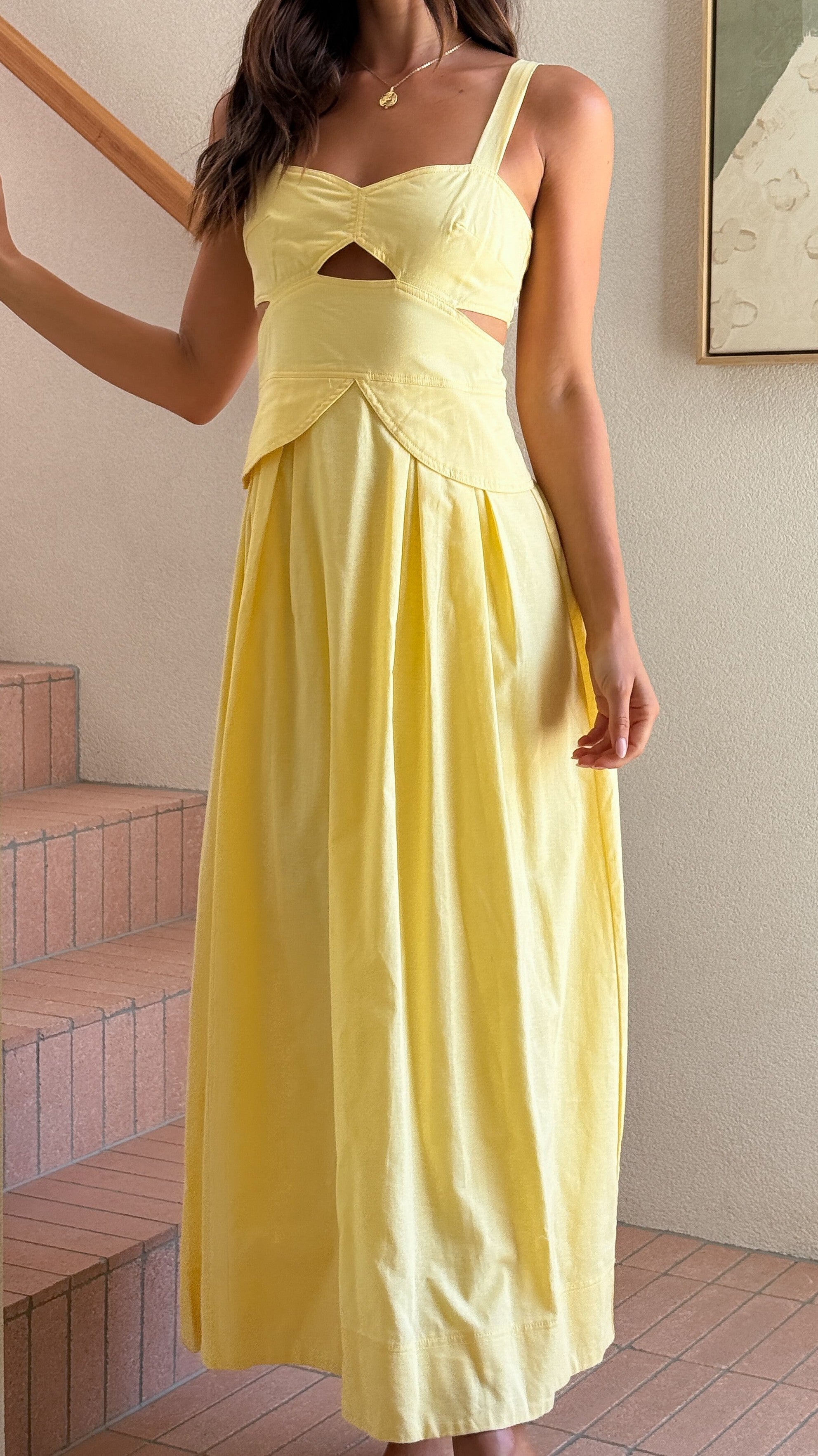 Harleigh Midi Dress in Yellow | Flowy Summer Dress for Women | Perfect for Beach Vacations & Date Nights