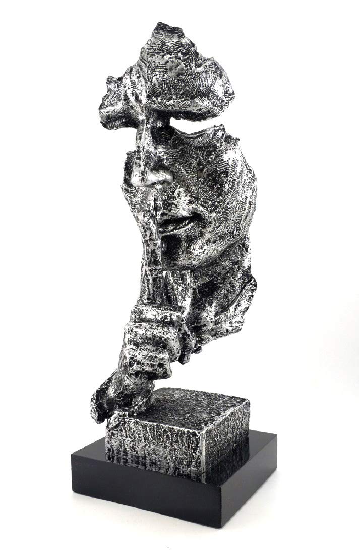 Creative Abstract The Thinker Statue - Silver Silence Face & Hand Sculpture for Office Desk Decor | Modern Home & Office Decorations | Perfect Gift for Art Lovers & Thinkers
