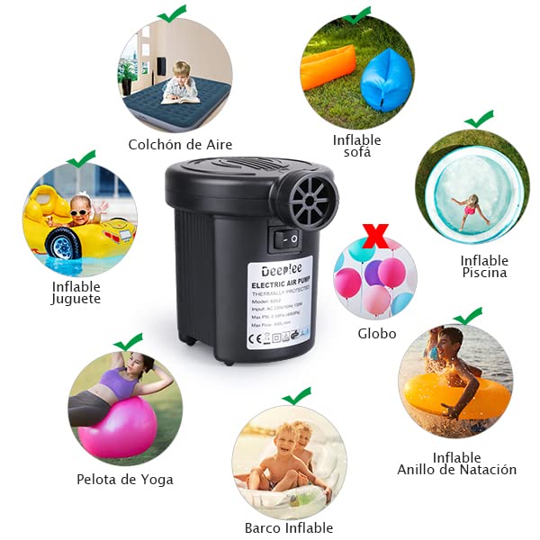 Deeplee 130W High Power Electric Air Pump, 2-in-1 Inflator & Deflator for Inflatable Mattresses, Pools, Boats, Toys - Includes 3 Nozzles - Perfect for Camping, Travel, and Home Use