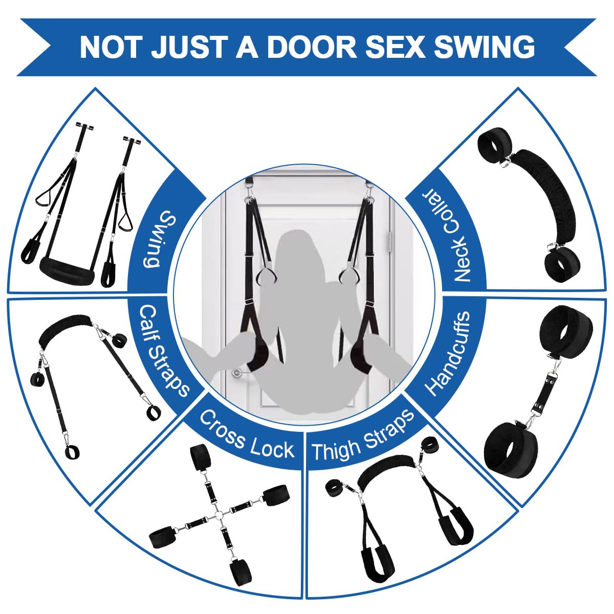 Premium Adjustable Sex Swing for Couples - 5-in-1 BDSM Adult Toy with Wrist & Thigh Straps, Door Hanging Handcuffs & Leg Restraints - Supports 300lbs - Perfect for Bedroom Bondage & Spice Up Your Love Life