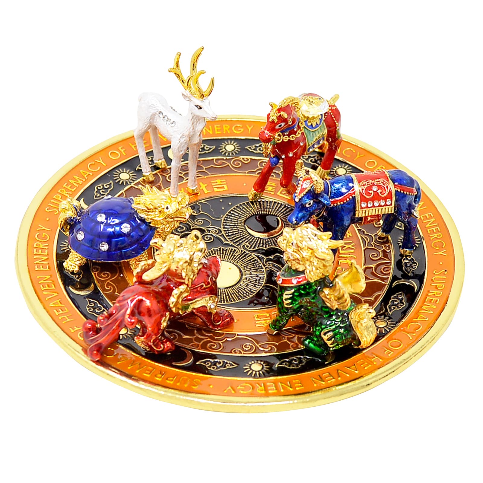 Feng Shui Pixiu Dragon Tortoise Statue - Supreme Heaven Energy Plate for Wealth & Luck, Red (FW4917) - Perfect for Home Office Decor, Gift for Business Success
