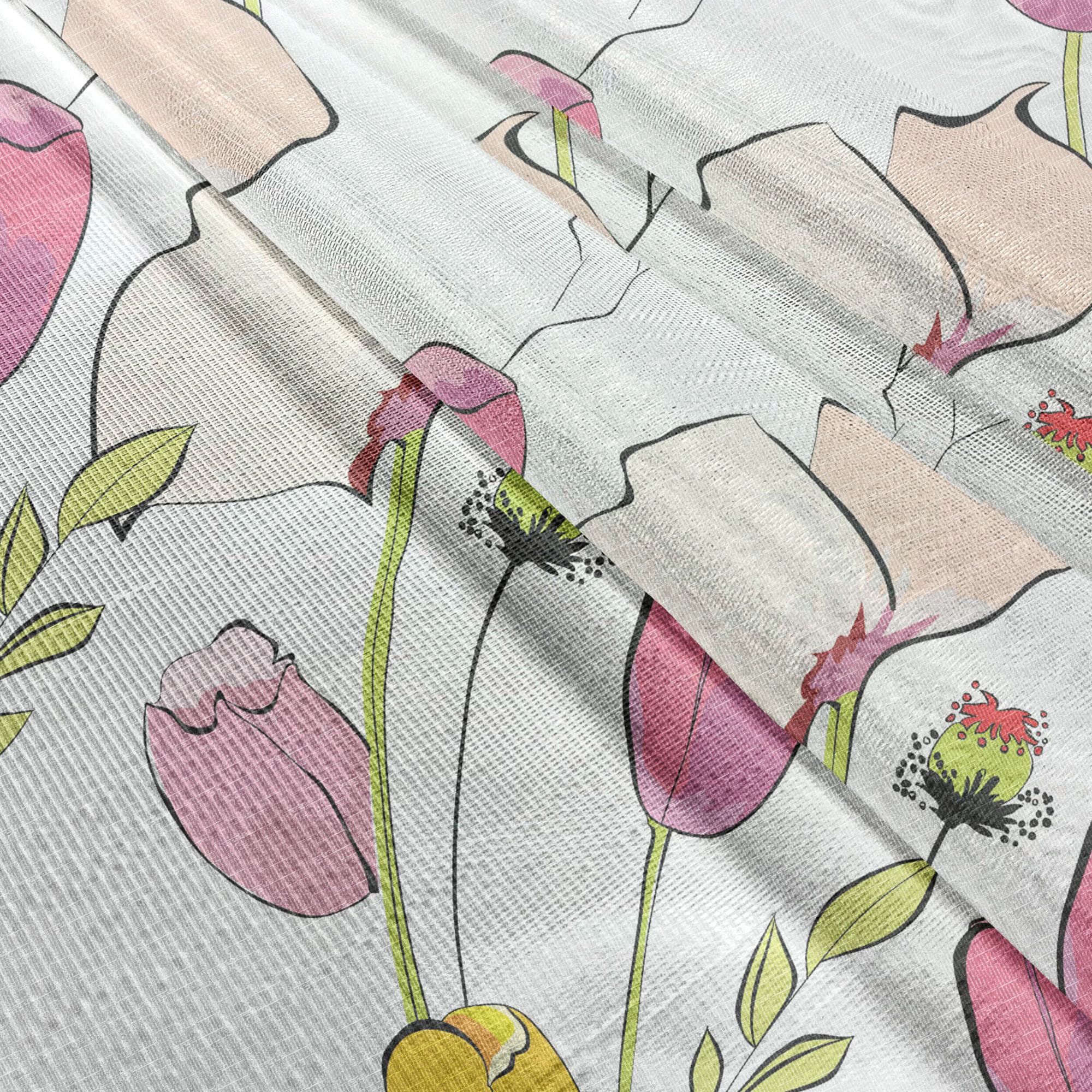 Ambesonne Floral Tulle Curtains - Tulip & Poppy Flower Sheer Drapes with Rod Pocket, 108