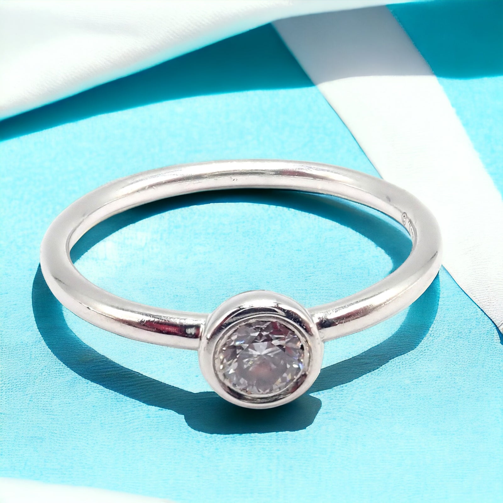 Tiffany & Co Platinum 0.12 Carat Diamond Engagement Stacking Ring - Size 6.5 - Perfect for Wedding Bands, Anniversary Gifts & Proposal Jewelry