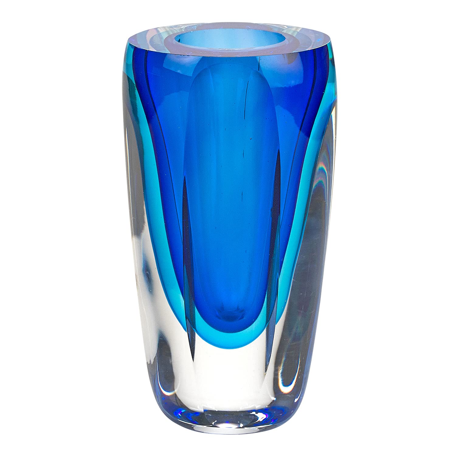 Handcrafted 6 Inch Blue Art Glass Vase - Mouth Blown Home Decor for Centerpieces, Wedding Decor & Living Room Accents | HomeRoots