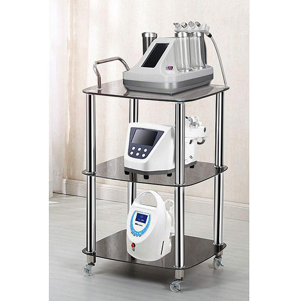 Stainless Steel Kitchen Bar Cart with Tempered Glass - Mobile Serving Trolley for Dining, Tea & Drinks - Utility Storage Rolling Cart for Home, Restaurant or Party Use