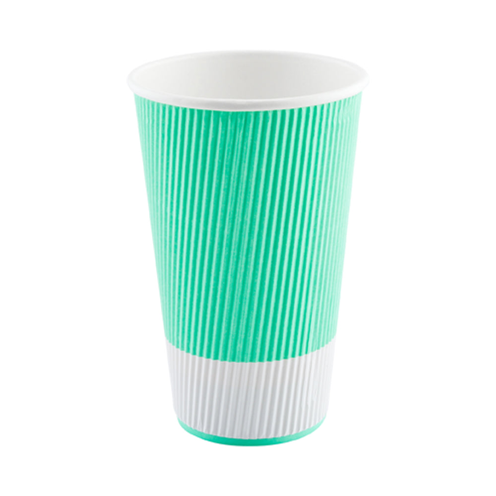 16 oz Light Green Paper Coffee Cups with Ripple Wall - 3.5