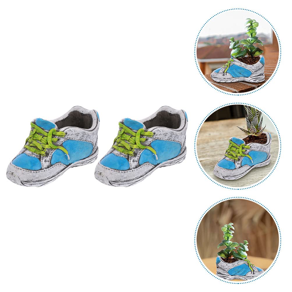 Happyyami Elegant Ceramic Shoe-Shaped Flower Pot Planter for Succulents - Unique Blue Home Decor Gift for Garden, Windowsill & Office Desk