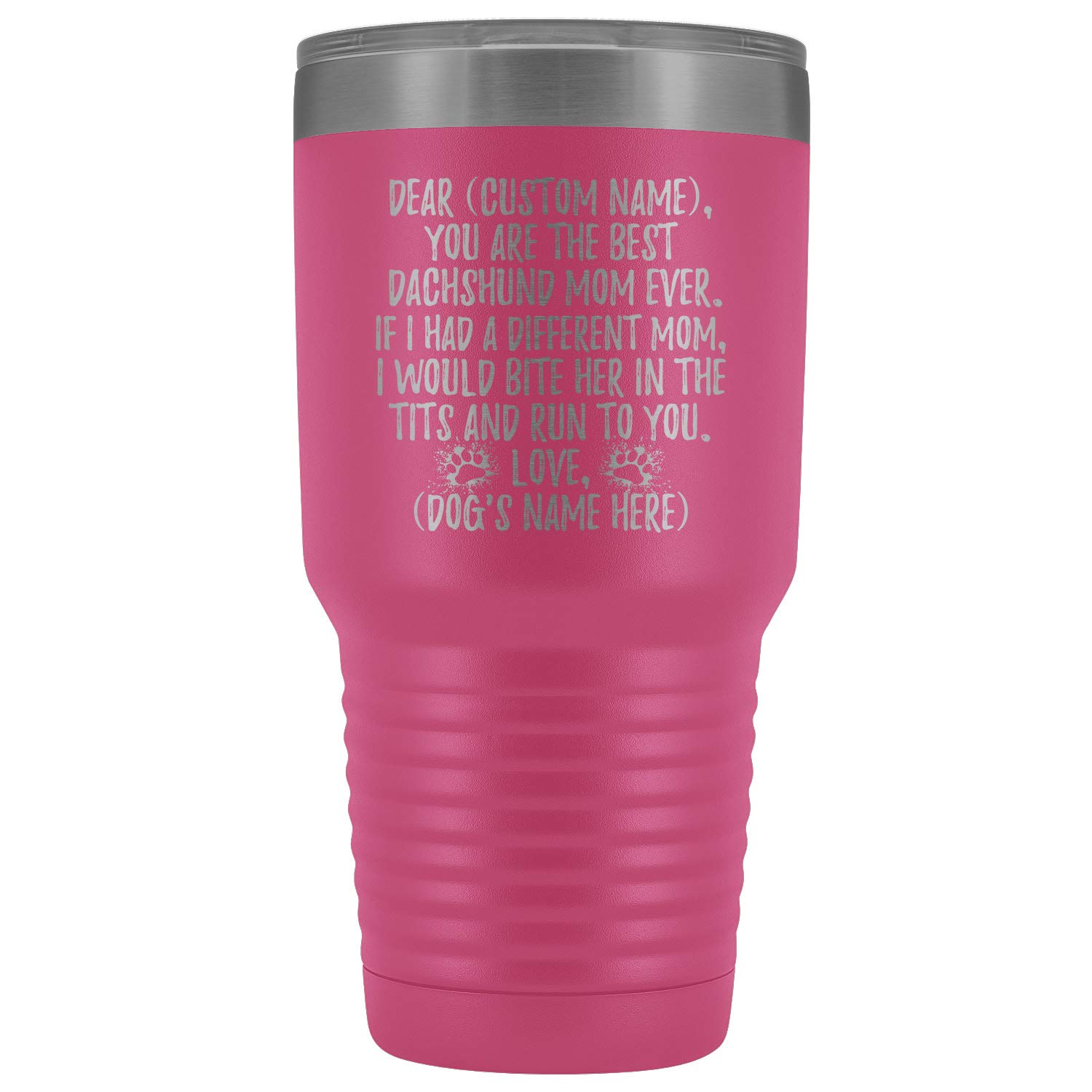 Personalized Dachshund Mom Tumbler 30oz - Cute Pink Insulated Stainless Steel Cup for Doxie Dog Owners - Perfect Gift for Teckel & Weenie Dog Lovers - Great for Coffee, Tea & Cold Drinks at Home, Office or Travel