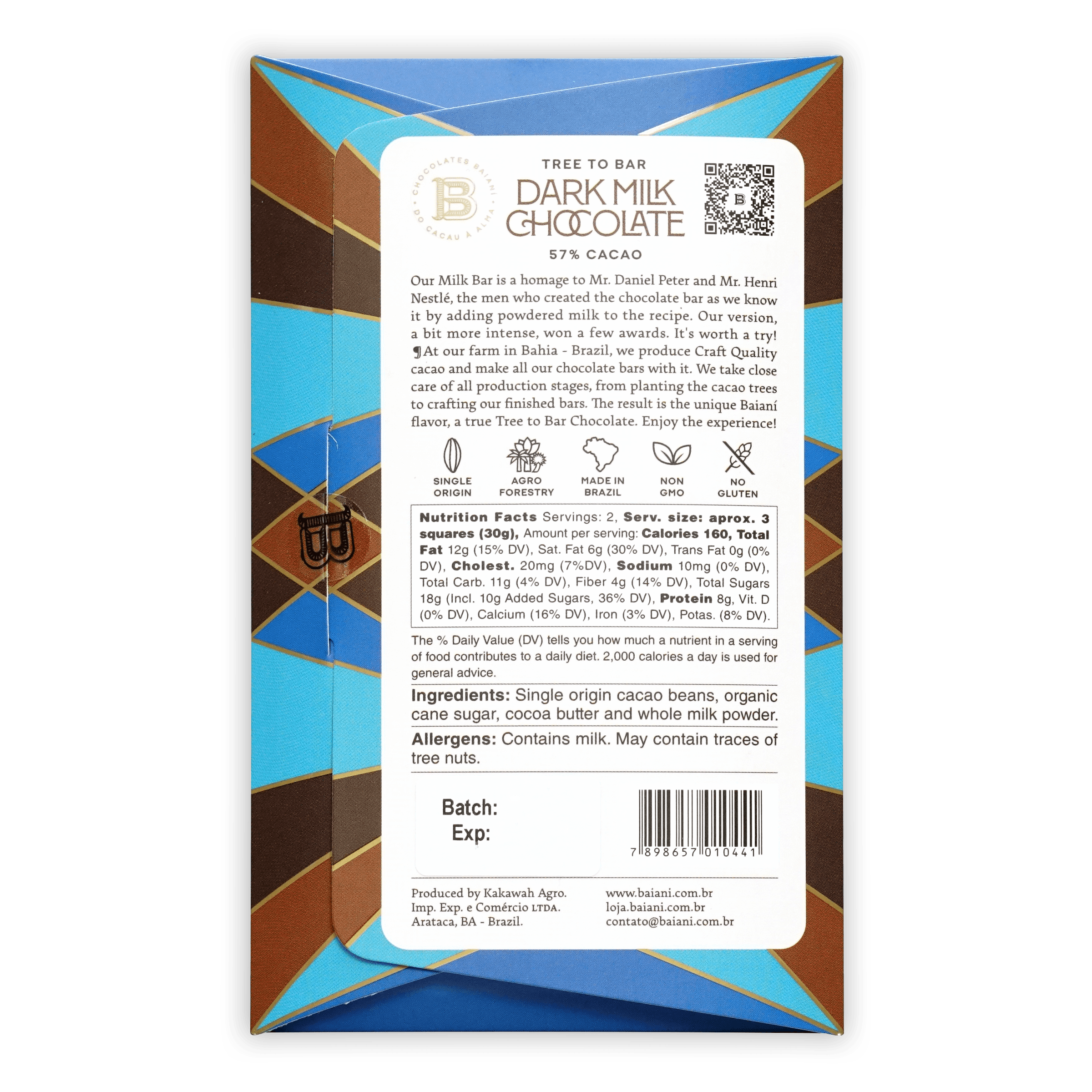 Premium Baiani Dark Milk Chocolate Bar 57% Cocoa - Rich & Creamy Gourmet Chocolate for Baking, Gifting & Desserts