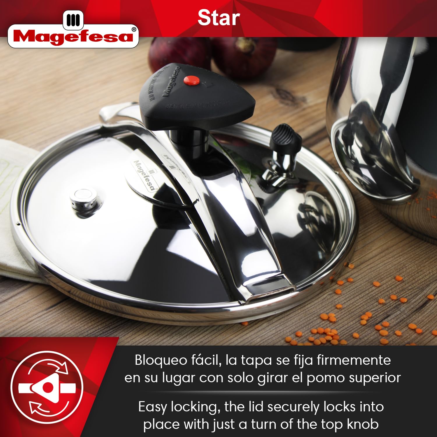 MAGEFESA 12.7-Quart Stainless Steel Pressure Cooker - 18/10 Induction Compatible for All Stovetops with Safety Lock & 8 PSI - Perfect for Home Cooking, Meal Prep & Large Family Dinners