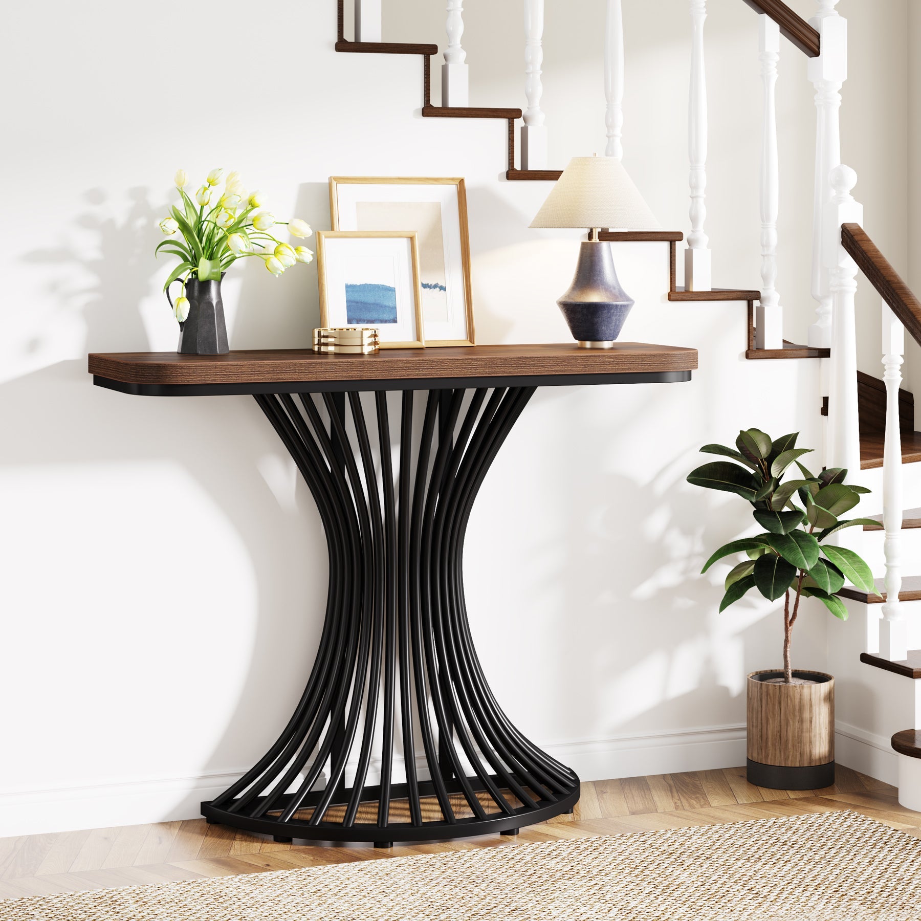 39 Inch Modern Console Table with Geometric Metal Base - Entryway Sofa Table for Hallway, Living Room & Bedroom Decor