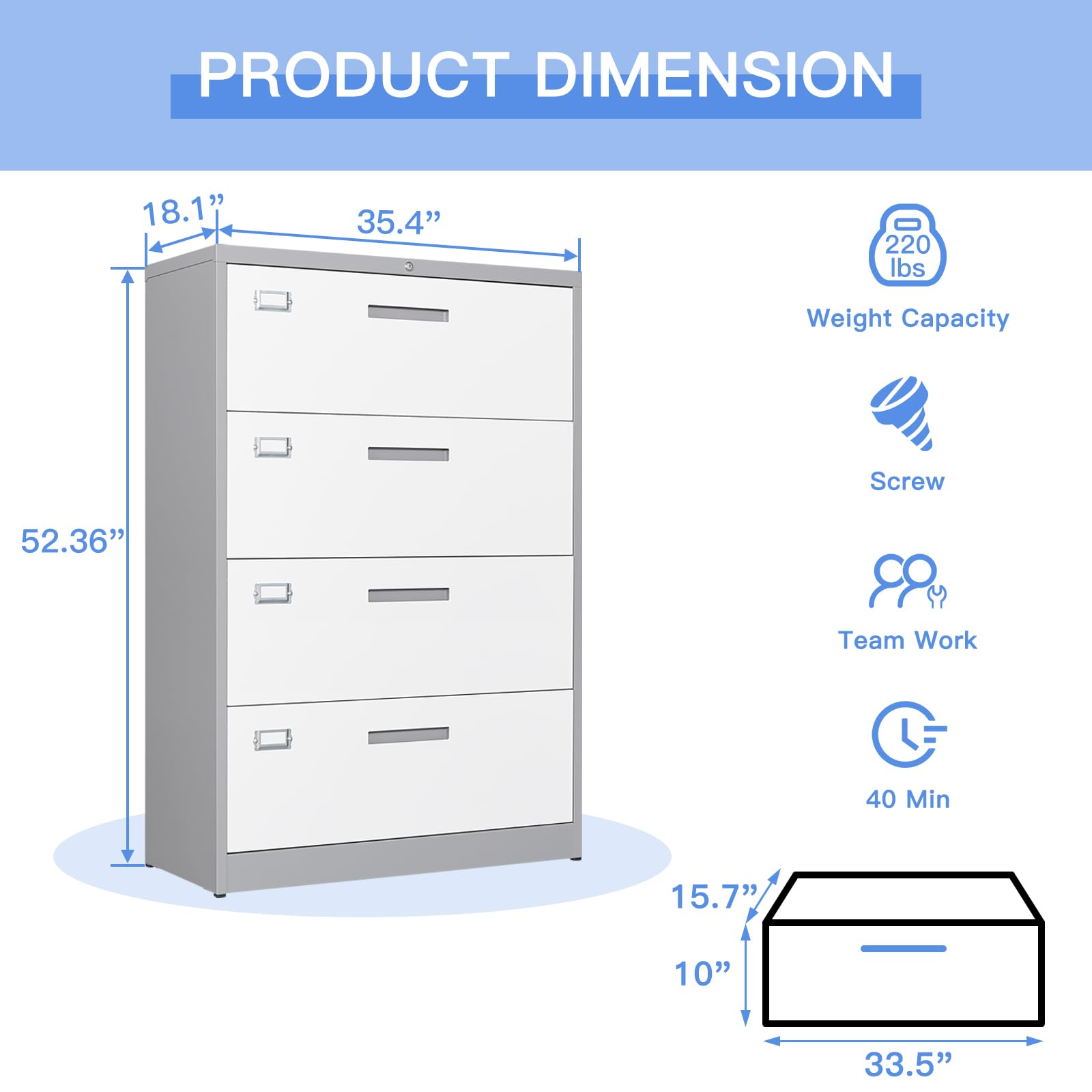 Yizosh 4-Drawer Locking File Cabinet - Metal Lateral Office Storage Organizer for Letter Legal F4 A4 Documents | Secure Home & Office Filing Solution for Paperwork Organization