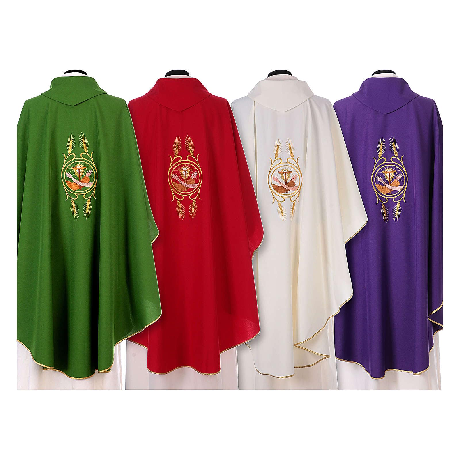Polyester Franciscan Chasuble with Jesus and St. Francis Embroidery - Ivory Priest Vestment for Catholic Mass & Church Ceremonies