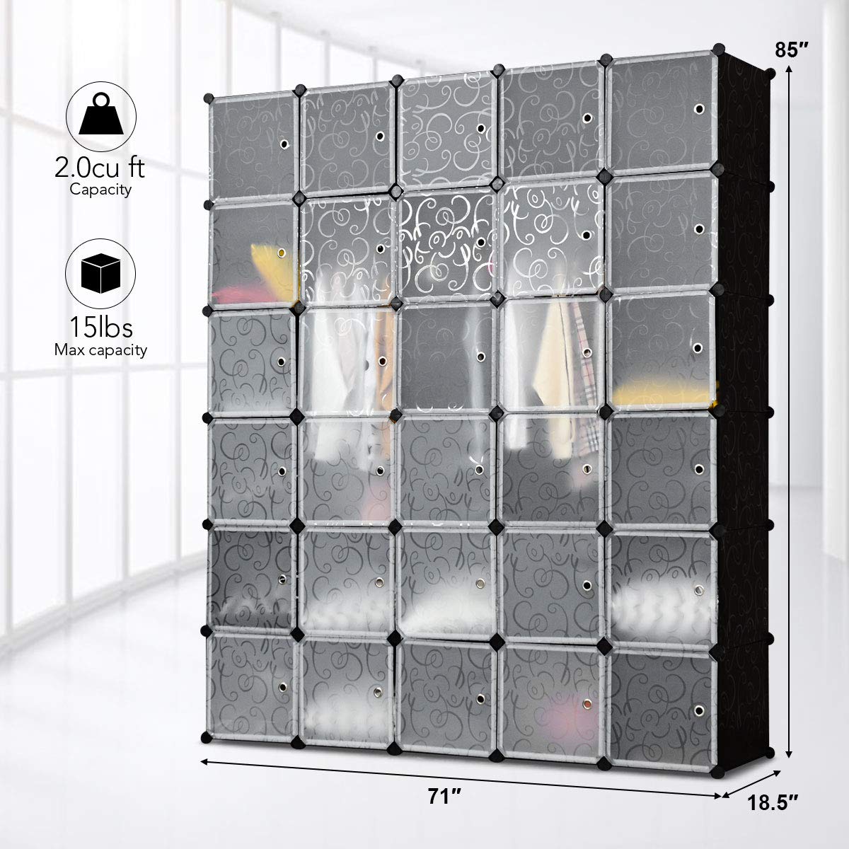 Tangkula 30-Cube Storage Organizer - Modular Plastic PP Closet Cabinet & Bookcase with Doors - Space Saving Storage Solution for Bedroom, Living Room & Office - Perfect for Organizing Toys, Books, Clothes & Home Decor