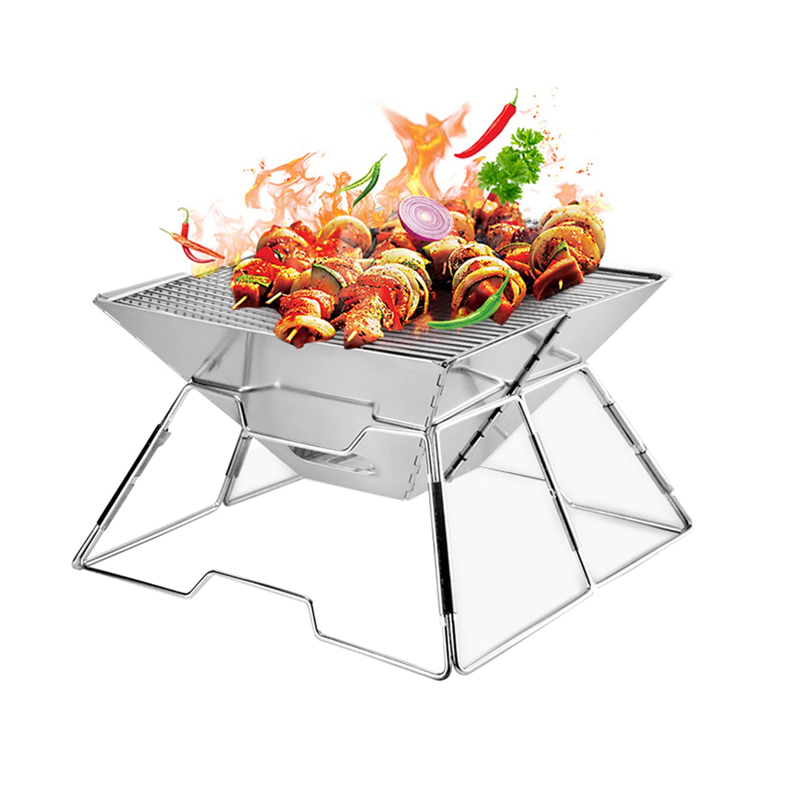 Premium Stainless Steel Portable BBQ Charcoal Grill - Heavy Duty Outdoor Folding Campfire Grill with Carrying Bag | Perfect for Camping, Backyard Cookouts & Picnics