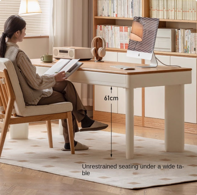 Modern Cream Oak & Poplar Solid Wood Computer Desk with Drawer - Home Office Workstation for Study, Gaming & Remote Work