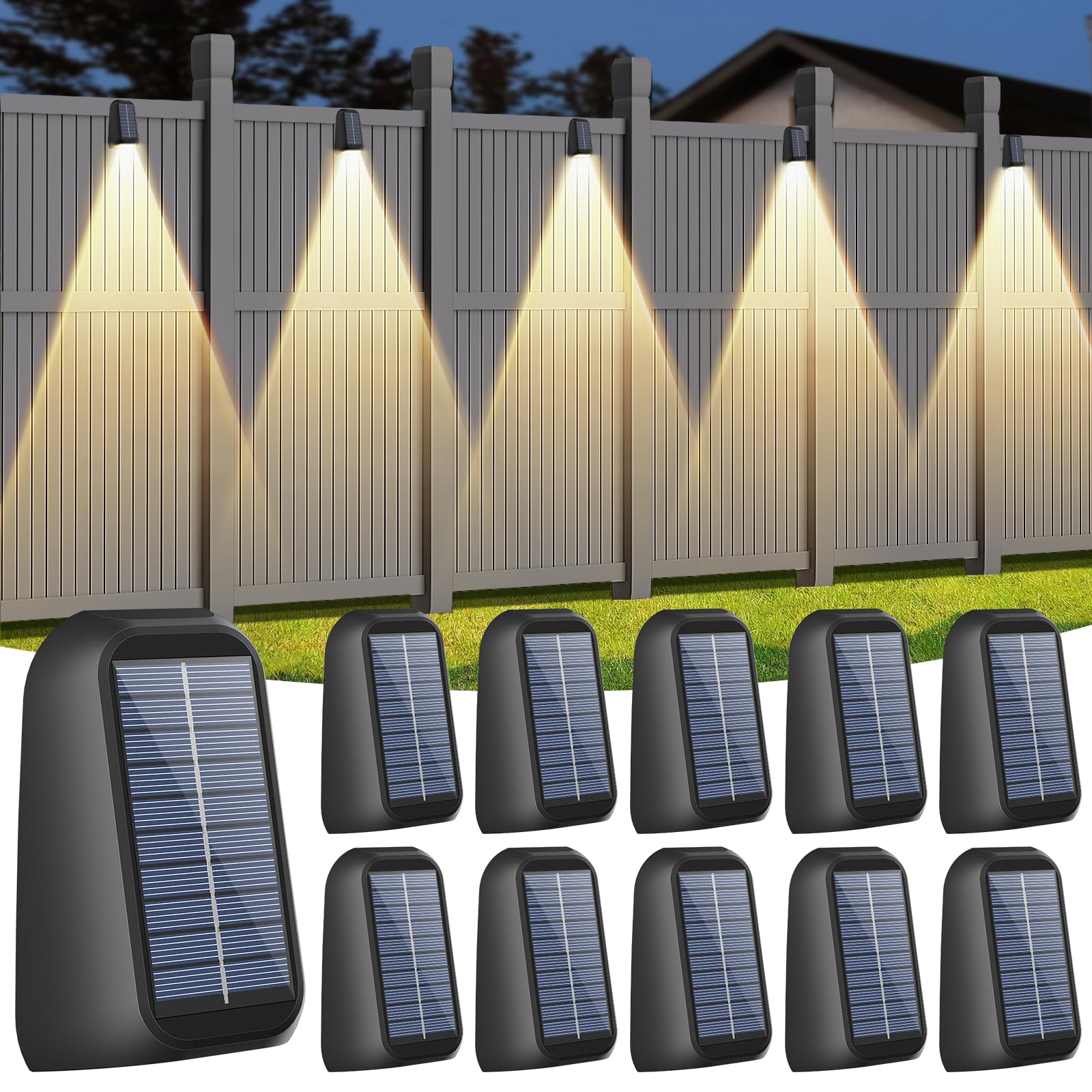 10 Pack Brighter Solar Fence Lights - Waterproof Outdoor Solar Deck Lights with Dusk to Dawn Sensor for Fence, Wall, Steps, Patio, Garage & Yard - Perfect for Pathway Lighting and Landscape Decoration