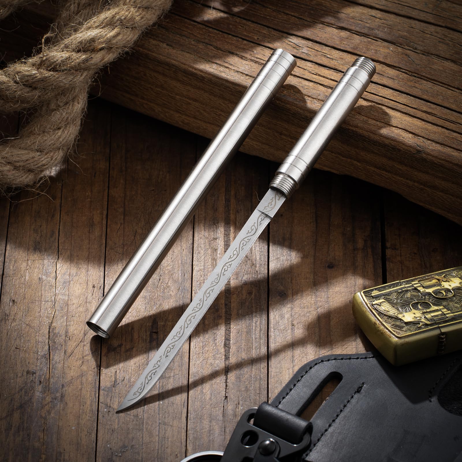 Four Seasons Mini Stick Knife - 13.5 Inch Silver Multipurpose Outdoor Knife with Sheath | Portable Fruit Knife, Fishing Pocket Knife & Survival Tactical Knife for Camping, Hiking and Emergency Preparedness