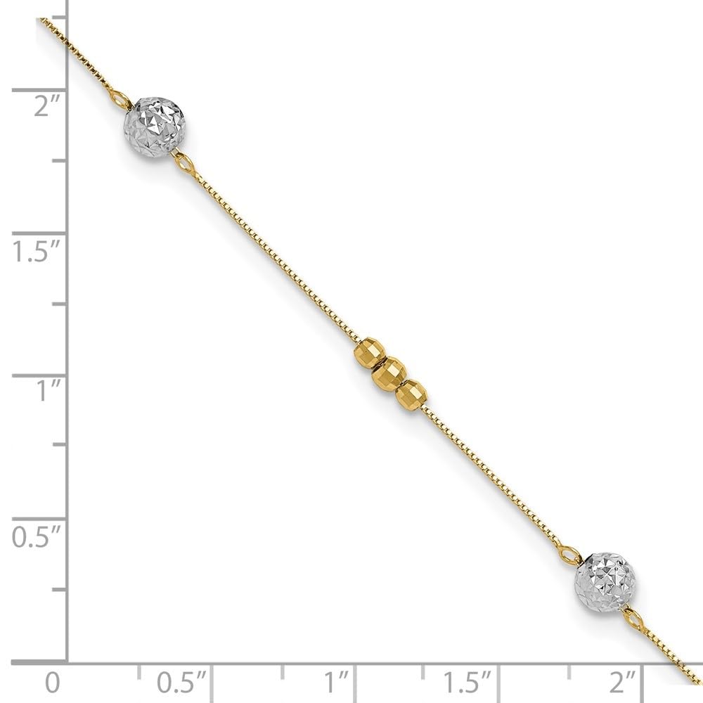 14K Yellow Gold Two-Tone Beaded Anklet Bracelet - 10
