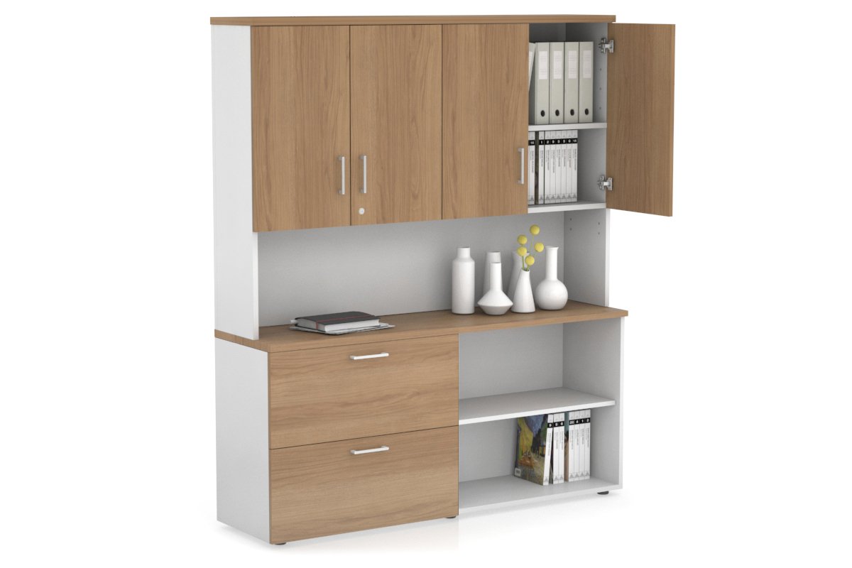 Small 2-Drawer Filing Cabinet with Open Storage Hutch and Doors - Perfect for Office Organization and Home Office Storage