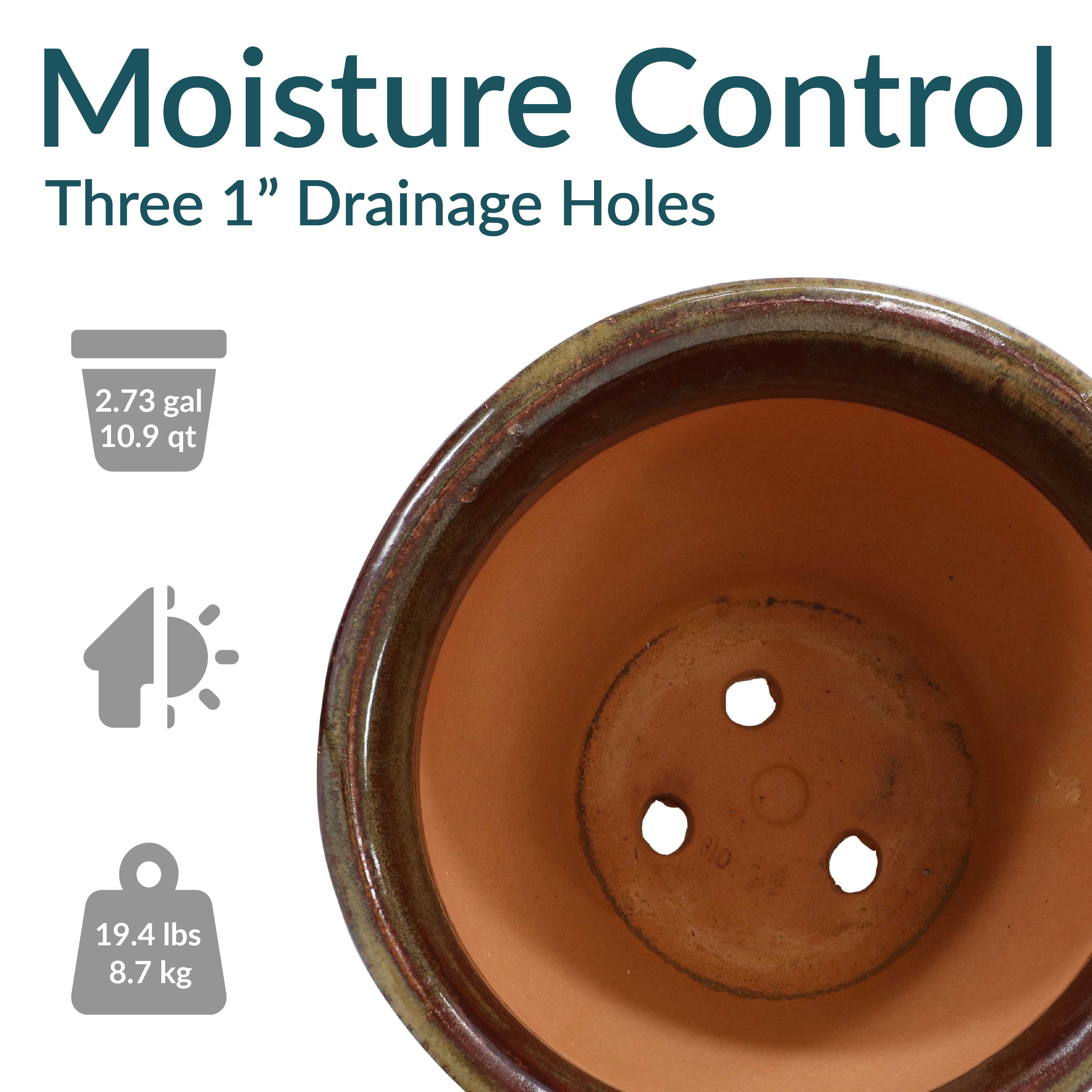 Sunnydaze Studio Round Glazed Ceramic Planter with Drainage Hole - Indoor Outdoor Flower Pot for Plants, Succulents, Herbs - Perfect for Patio, Garden, Balcony Decor