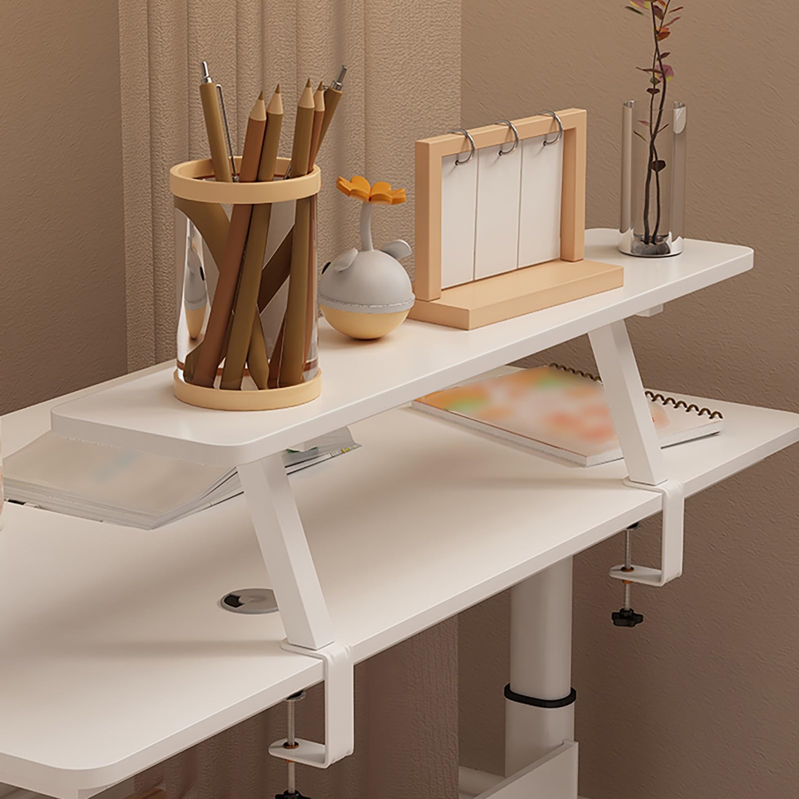 Clamp-On Desk Hutch Organizer - 60x20cm White Multipurpose Shelf for Laptop, Monitor & Office Supplies | Space-Saving Dorm Desk Extension, Computer Riser & Countertop Organizer | Perfect for Home Office, Study Room & Small Workspaces