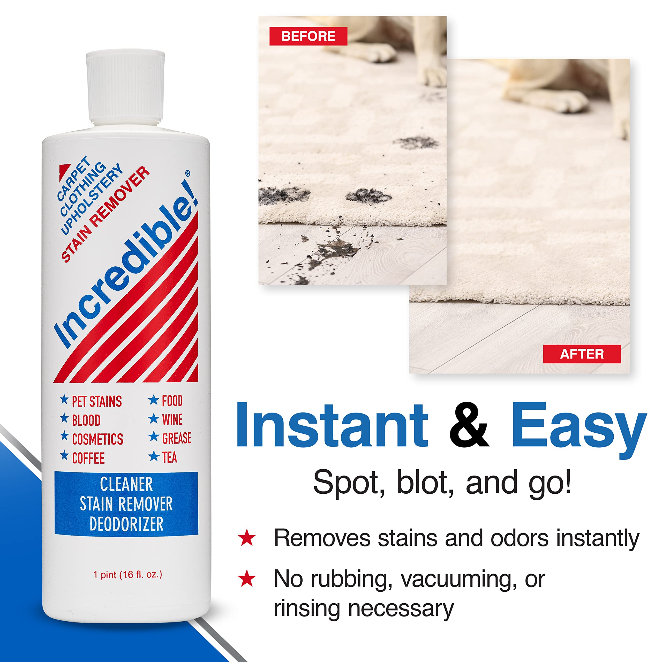 Powerful Stain Remover for Tough Stains - Eliminates Blood, Wine, Coffee, Urine, Ink & Pet Stains - Odor Neutralizer for Carpets, Mattress & Laundry - 16oz (2 Pack) - Perfect for Home, Office & Travel Use