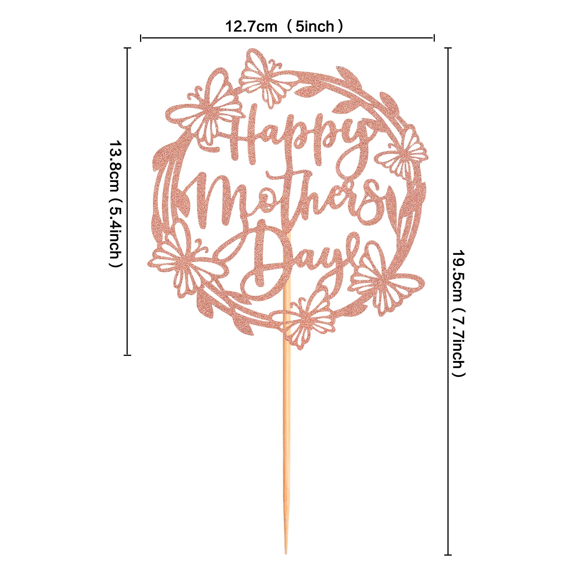 Happy Mother's Day Cake Topper - Glitter Letter Mom Cake Decoration with Rose Gold Butterfly for Birthday Party, Wedding, Baby Shower & Special Celebrations