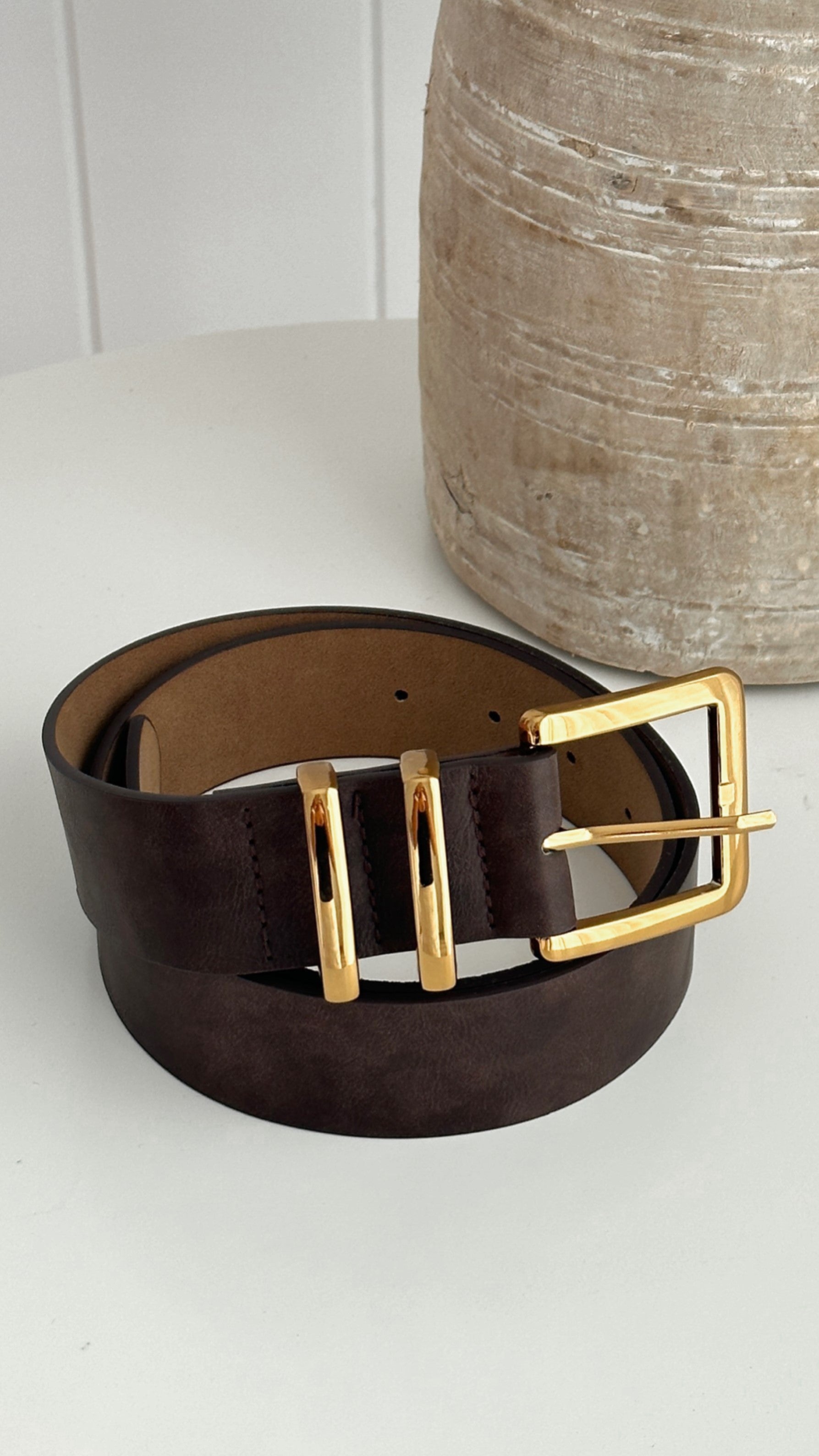 Jabilo Genuine Leather Belt for Men - Classic Brown & Gold Buckle - Perfect for Casual, Office & Formal Wear