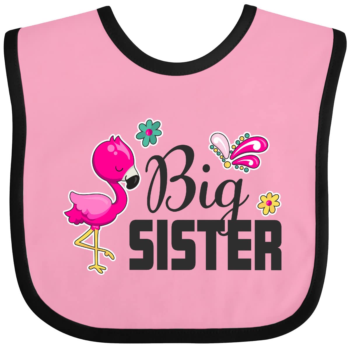 Inktastic Big Sister with Flamingo and Flowers Baby Bib - Cute & Absorbent Feeding Bib for Toddlers - Perfect Gift for Newborns, Infants & Big Sisters - Ideal for Mealtime, Daycare & Family Photos