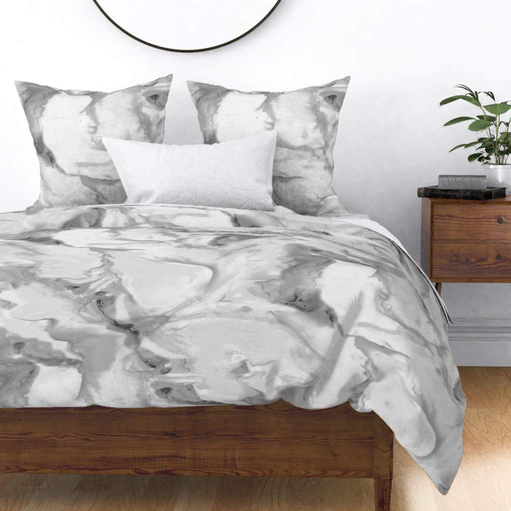 Custom Spoonflower Cotton Sateen Duvet Cover Full/Queen Size - Marble Watercolor Abstract Painterly Print Bedding Set | Luxury Soft Home Decor for Master Bedroom & Guest Room
