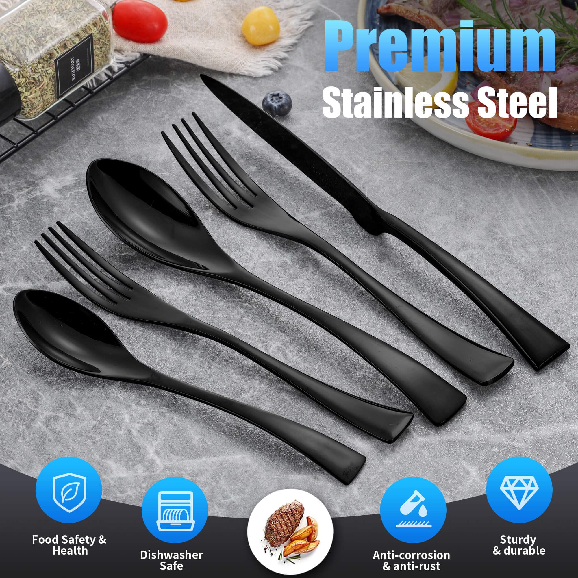 20-Piece Stainless Steel Flatware Set for 4 - Heavy Duty 18/10 Mirror Polished Silverware with Forged Stand Knife - Modern Cutlery Set Includes Forks, Spoons & Knives - Dishwasher Safe - Perfect for Dining, Parties & Everyday Use
