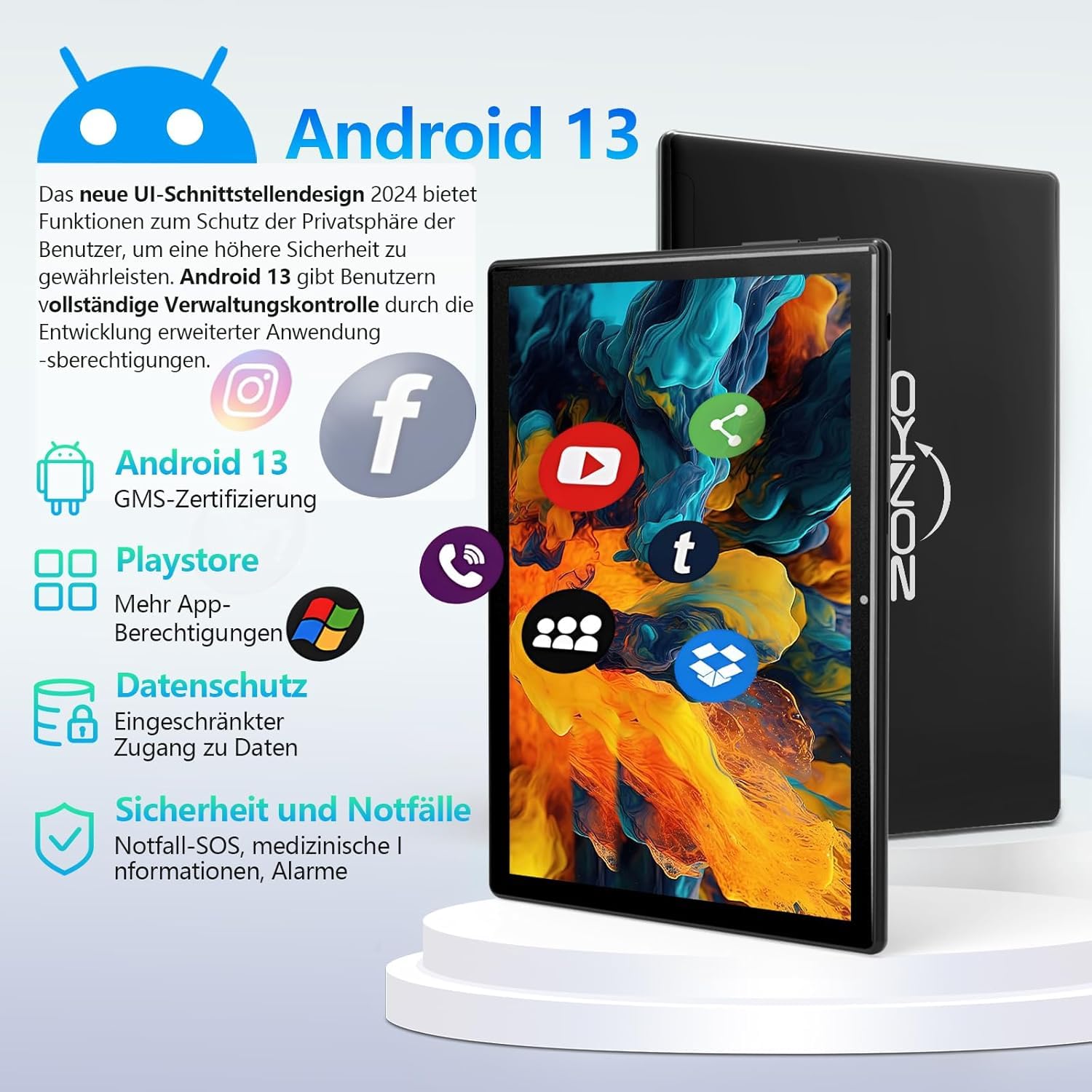 ZONKO 10 Inch 4G LTE Android 13 Tablet with Keyboard & Stylus - Octa-Core, 64GB ROM (Expandable to 512GB), 13MP Camera, 6000mAh Battery - WiFi, Black | Perfect for Work, Study, and Entertainment On-The-Go