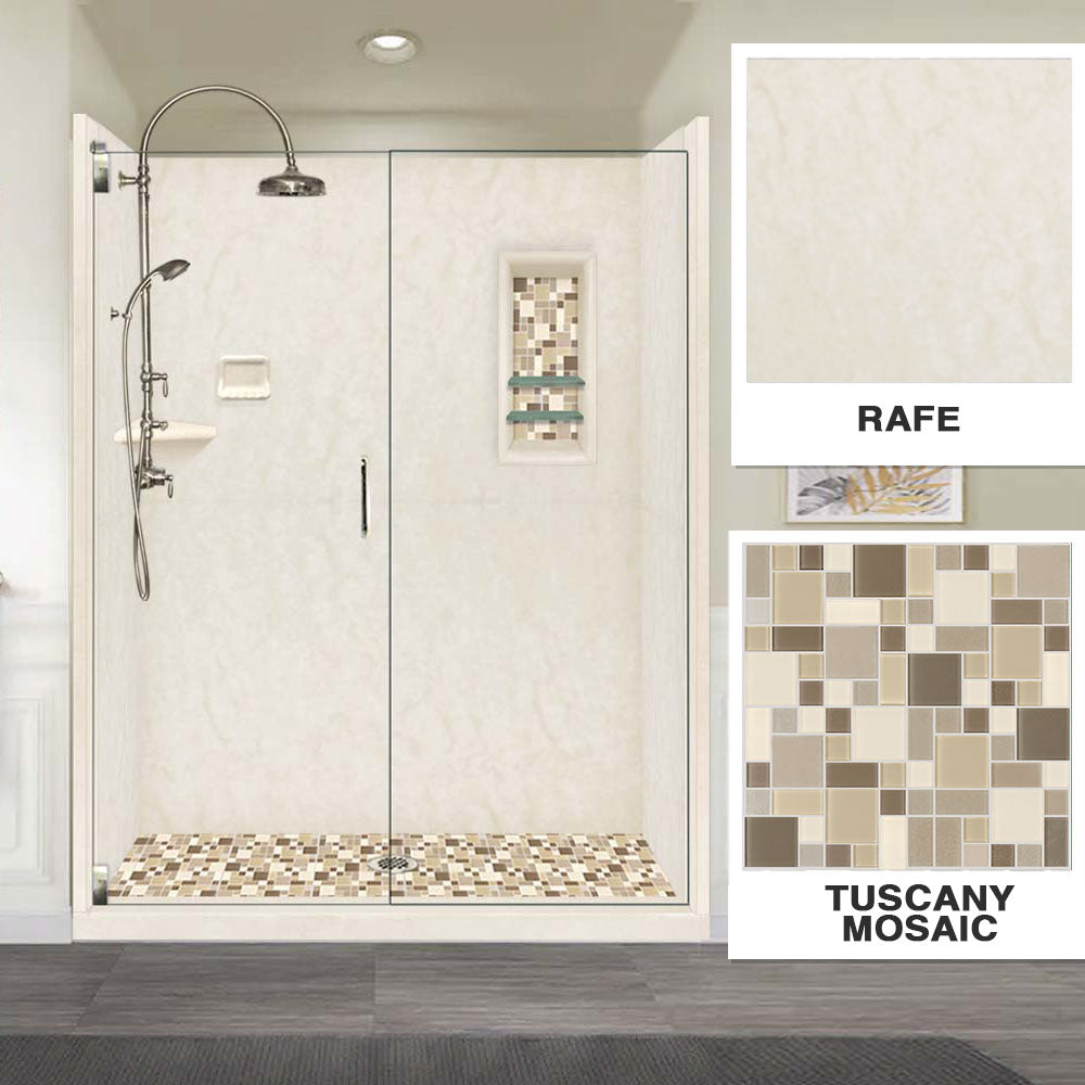 Rafe Marble Tuscany Mosaic Alcove Shower Kit - Premium Bathroom Upgrade with Elegant Stone Design for Modern Homes & Luxury Hotels