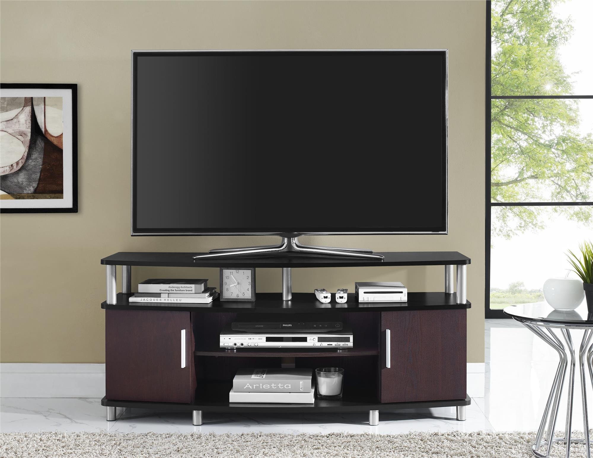 Ameriwood Home Carson TV Stand for 50 Inch TVs, Cherry Finish - Perfect for Living Room, Bedroom & Home Theater Entertainment Centers