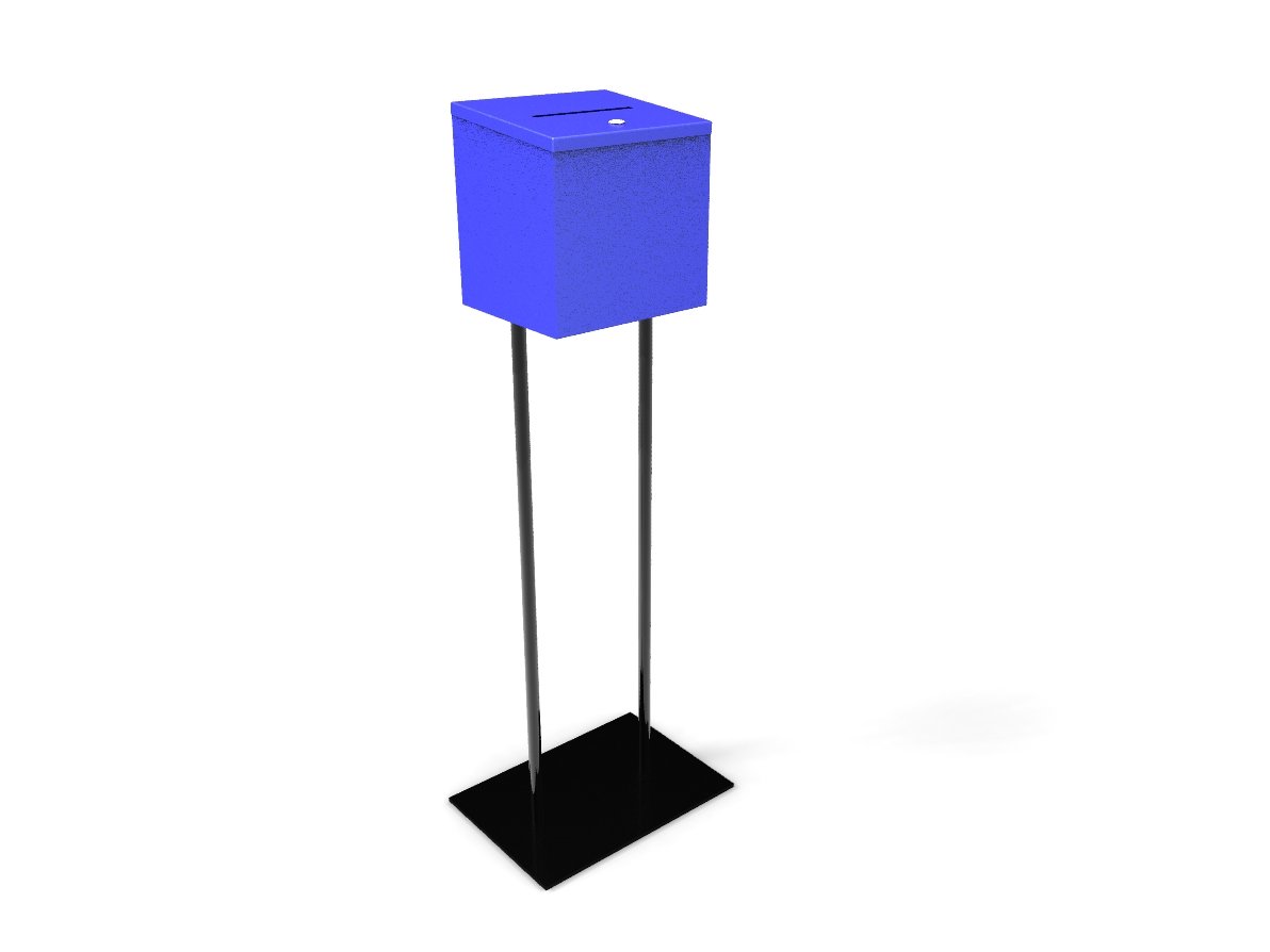 FixtureDisplays® Blue Metal Ballot Box - Secure Voting, Donation & Suggestion Box with Black Stand (11064+10918-BLUE) - Perfect for Elections, Fundraisers & Office Feedback Collection