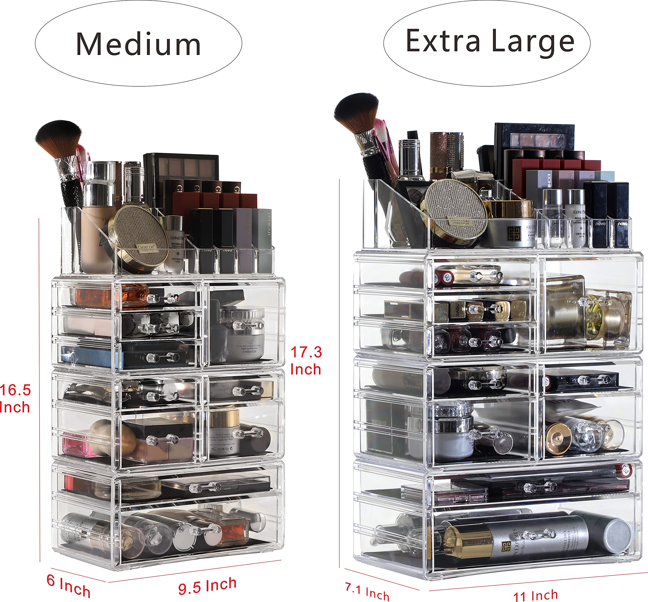 4-Pack Clear Acrylic Makeup Organizer with 10 Stackable Drawers - Countertop Vanity Storage for Jewelry, Hair Clips & Beauty Products - Perfect for Dresser, Desk & Bathroom Organization
