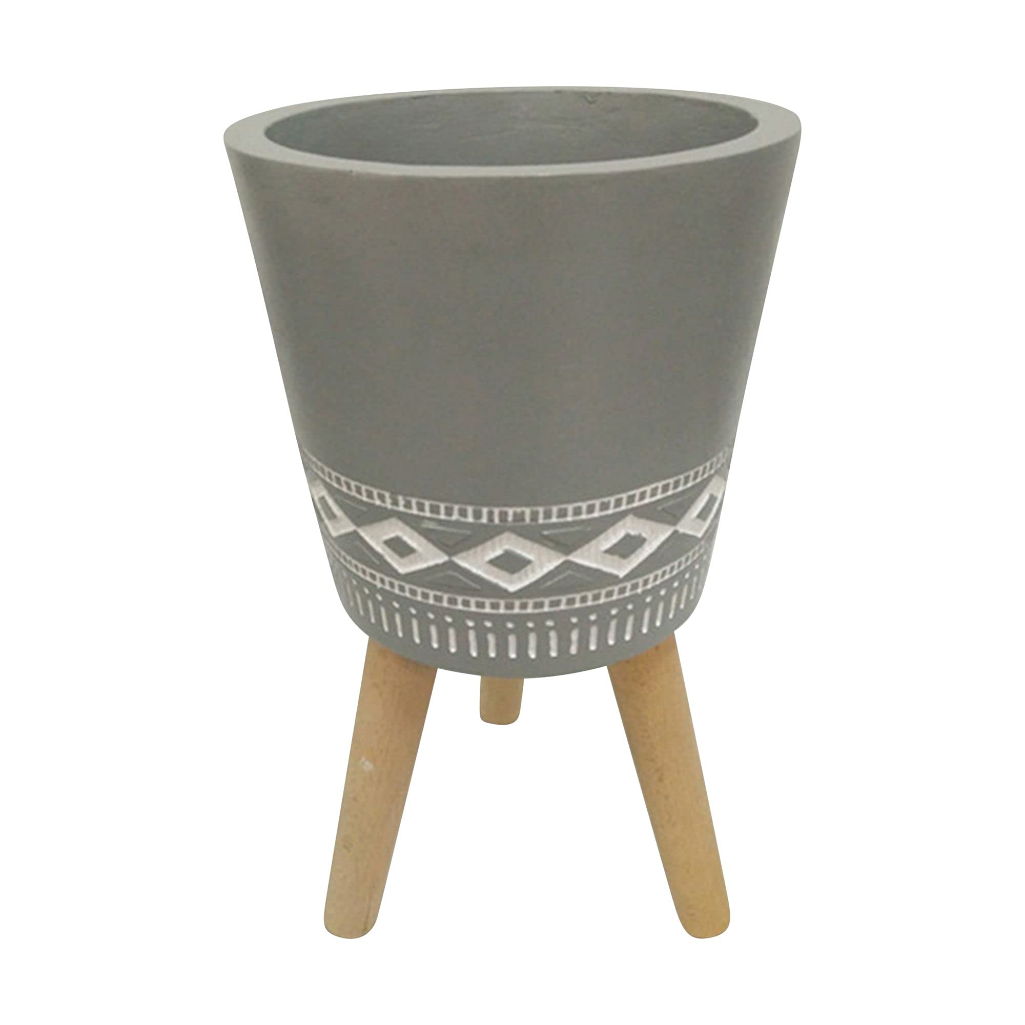 Kingston Living 16-Inch Gray & White Ceramic Diamond Pattern Outdoor Tripod Planter - Perfect for Patio, Garden, and Balcony Decor
