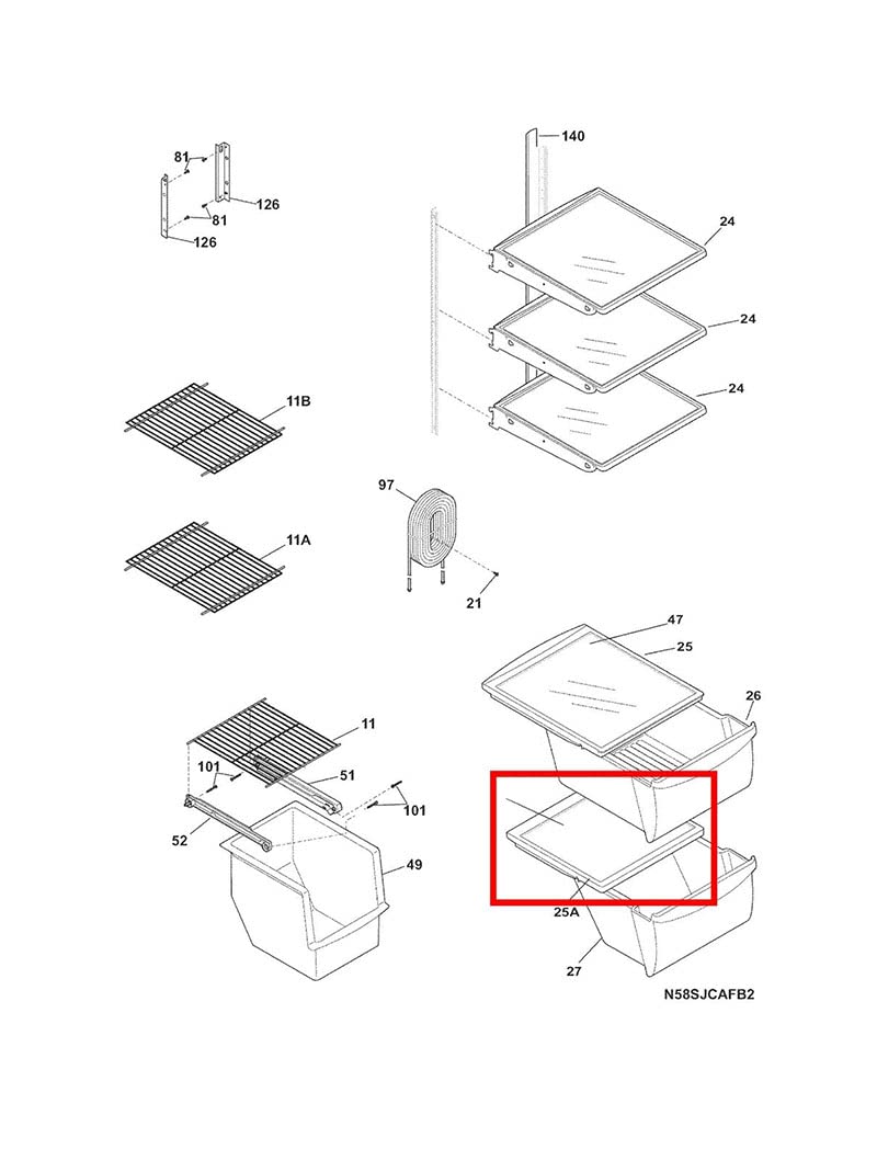Frigidaire Refrigerator Crisper Pan Cover (Bottom) - Compatible with Models 240350903, AP4428230, PS2361213 - Perfect for Fresh Food Storage & Organization